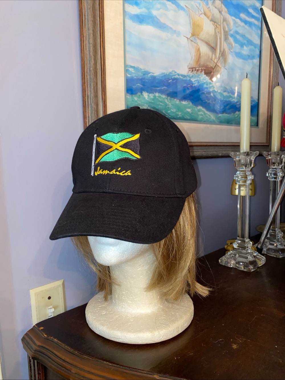 Jamaican Hat Flag Black Green Yellow One Size Adjustable Strapback